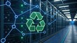 © Johnnii - A digital data center with servers and a glowing recycling symbol, emphasizing sustainability in technology.