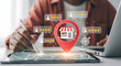 © Ayoub - Customer reviews and ratings overlaid on a business location pin on a tablet screen, indicating online reputation and local search results