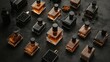 © SAQUEEN - Artistic shot of perfume bottles, various shapes and colors, arranged on a dark, textured surface, some with decorative elements