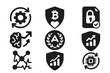 © SanyBRZ - Decentralized Resilience Icons. Solid style icons of decentralized autonomous resilience: DAO with recovery loop, self-healing