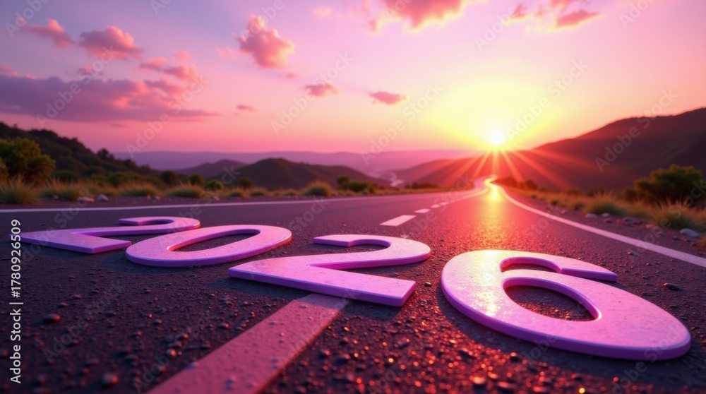 Road to 2026 with an empty road with written 2026 and arrow pointing ...