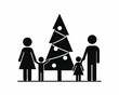 © tanvir - Family decorating Christmas tree icon silhouette vector isolated on white background