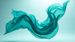© AnastasiaStark - Floating teal silk scarf in dynamic motion, elegant fashion still life with artistic flow and clean studio background