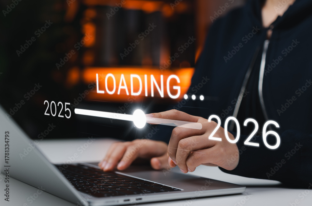 Progress and Transition From 2025 to 2026 Concept. Person pointing to ...