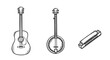 © markusmiller - Set of musical instruments: acoustic guitar, banjo, and harmonica in linear style