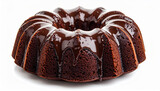 Rich chocolate bundt cake isolated on white background, glossy glaze, delicious dessert, sweet food