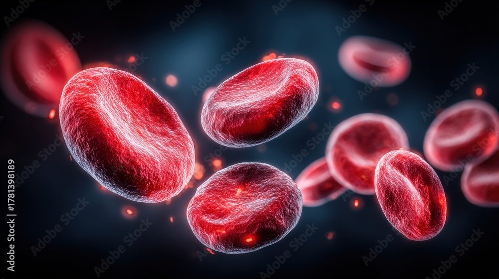 Red blood cells are seen traveling through the bloodstream, showcasing their unique shape and structure. This scene highlights the importance of these cells in transporting oxygen throughout the body.