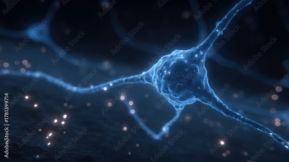 View highlights a neuron with delicate branches and glowing connections, representing a fascinating aspect of neuroscience. The intricate network symbolizes communication within the brain.