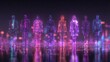 © AiHRG Design - A group of eight glowing, digital figures stands in a blurred cityscape during the night. The figures emit vibrant colors, creating a futuristic impression amidst reflective surfaces and soft lights.