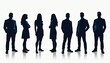 © Pete - Seven diverse people in silhouette stand together. Men and women in formal attire represent a united team or group. They show diversity and unity for business or social purposes.
