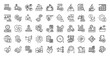 © Iconjam - Manufacture icon set outline containing process, assembly line, production, management, quality control, workforce, industrial machinery, industry model, inventory, layout, capacity, batch production