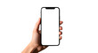 © geny - Hand holding a smartphone with a blank white screen isolated on transparent background