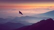 © buraratn - Majestic Bird Soaring Above Serene Mountain Landscape at Sunrise with Colorful Sky and Soft Clouds for Inspirational Nature Imagery