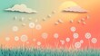 © pedot - Papercraft dandelions float on a breezy, sunlit meadow