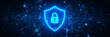 © nisaul - A digital cybersecurity and data protection with blue shield with a padlock icon, secure data, cloud computing, and information technology. Symbolizing internet security and digital connectivity.