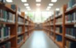 © Lila - Abstract blurred empty college library interior space. Blurry classroom with bookshelves by defocused effect. Use for background or backdrop in book shop business or education. Generative AI