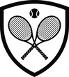 © Sampa - Sports logo design featuring crossed tennis rackets ball and shield silhouette