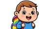 © Sania - Cute Baby Sitting and Smiling in Blue Outfit  Cute Cartoon Illustration of a Happy Infant on White Background