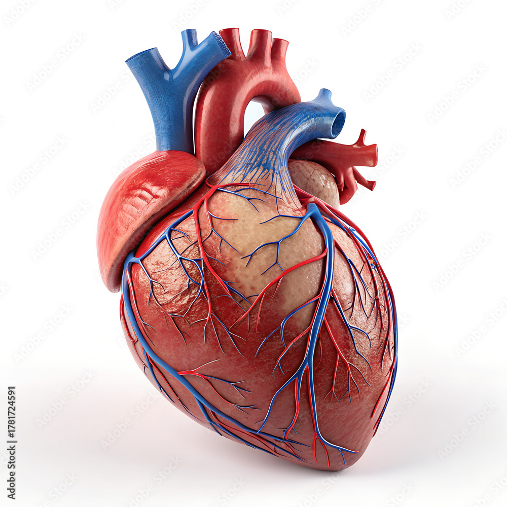 Ilustración de Stock Detailed 3D Model of Human Heart with Vibrant Red ...