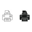 © MST - Printer Icon: A simple yet informative vector icon of a printer, perfectly rendered in both line art and filled versions, symbolizing the essence of print technology.
