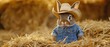 © Creative_Bringer - Baby rabbit in denim vest and cowboy hat on hay bale, cinematic clarity tone