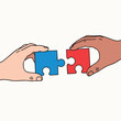 © salehmuhammad - Hands Connecting Puzzle Pieces Symbolizing Teamwork and Collaboration.