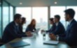 © Michelle - Business meeting in glass room office with blurred people background. High quality
