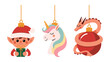 © Ajhar234 - Fantasy Ornament Trio: A charming festive trio of holiday ornaments featuring a playful elf, a serene unicorn, and a whimsical dragon, ready to bring magic and cheer to the season.