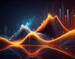 © gancok - A vibrant abstract data visualization, with golden and cyan energy lines, and bar graphs illuminating a dark background