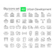 © IMG visuals icons - Urban development line icons set. Urbanization strategy integration. Smart city trends. Innovation management. Isolated vector outline illustrations. Thin lineart iconset symbols. Editable stroke
