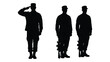 © BIPUL - Military soldiers silhouettes: saluting and standing at attention with rifles isolated on white background, Vector