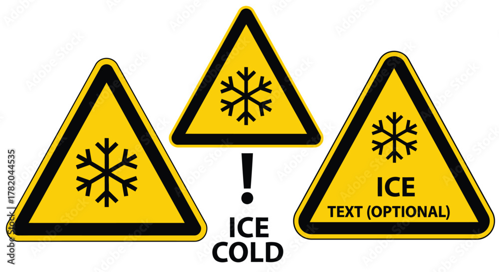 Hazard Warning Signs for Ice and Cold Conditions: Set of Yellow ...