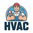 © MD. SHABUZ RAYHAN - Smiling H V A C technician with tools and gauges logo HVAC technician male