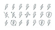 © Sam - Collection of simple lightning bolt icons and flash symbols, representing power, energy, and electricity. Modern vector pictograms and glyphs suitable for web and app design, conveying speed, danger
