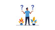 © Reginald - A person is trying to make a decision between two options with question marks above.