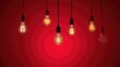 © The 2R Artificiality - Light bulbs illuminated against a vibrant red backdrop, ideal for creative design applications