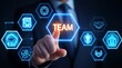 © CuteBee - Teamwork collaboration business strategy concept businessman touching team icon on virtual screen company