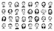 © ssstocker - Avatar doodle set. Avatars drawing sketch, face childish funny hand-drawn linear minimalist person vector illustration
