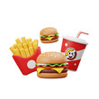 © Make It - 3D Rendered Fast Food Meal with Two Burgers, French Fries, and Soda Cup hamburger isolated on a transparent background