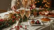 © AbstractAI - Champagne flutes on a festive table, celebration atmosphere, New Year holiday