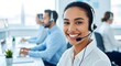 © Omar Studio - Friendly Customer Service Representative Smiling in a Call Center Workplace