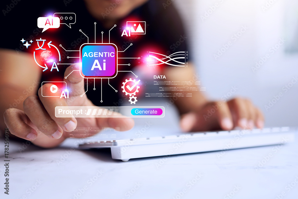 ai agents concept with a man pointing on ai to using artificial ...
