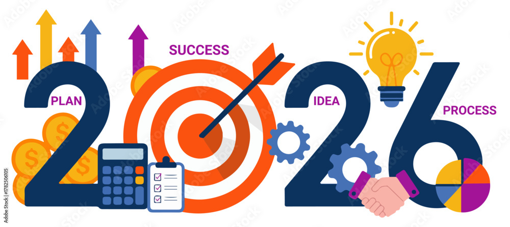 2026 business goal plan for new year success 스톡 벡터 | Adobe Stock