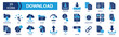 © Luckyicons - Download icon set. Containing upload, document, link, download file, folder, data and PDF icons. Solid icon collection. Vector illustration.