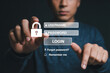 © Pixel Studio - Man accessing online account with username and password emphasizing cybersecurity and data protection through a digital interface with login padlock and authentication features for secure access