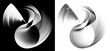 © Svetlana - Abstract elegant monochrome striped propellers, with wavy intersecting blades on black and white backgrounds. Set. Icon, logo, symbol, sign. 3D rendering. 3D illustration.