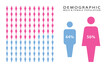 © pingebat - 56% female, 44% male comparison infographic. Percentage men and women share
