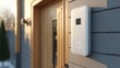 © JovialFox - CCTV surveillance at entrance concept. Smart doorbell mounted on a wooden entryway, showcasing modern home security technology.