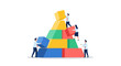 © Fendi - Teamwork and collaboration building a success pyramid with colorful blocks, symbolizing growth and achievement