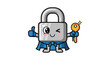 © Vany - Adorable cartoon padlock character with a key and thumbs up